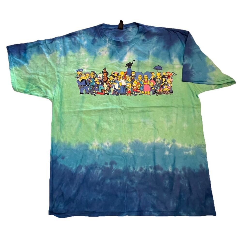 Simpsons Tie Dye T Shirt Size 2XL Gildan Entire Cast Two Sided Y2K 90s Style XXL